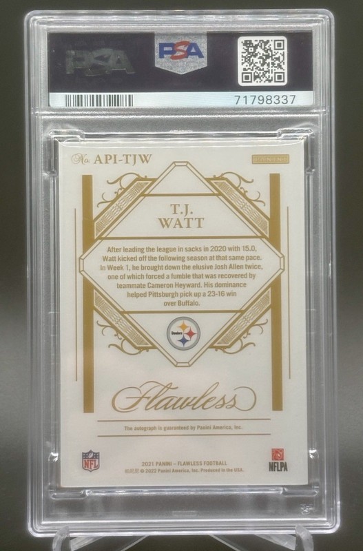 T.J. WATT 2021 FLAWLESS ALL-PRO ON CARD AUTO #15/15 STEELERS view 2