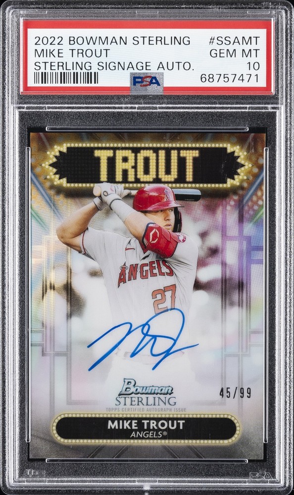 2022 BOWMAN STERLING STERLING SIGNAGE AUTOS #SSAMT MIKE TROUT 45/99 PSA 10 AUTO
