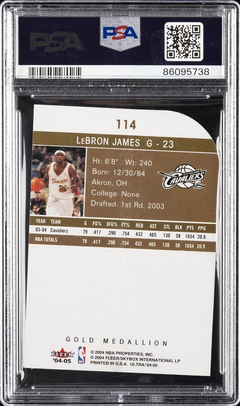 2004 FLEER ULTRA GOLD MEDALLION #114 LEBRON JAMES PSA 8 view 2