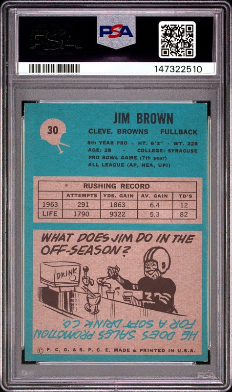 1964 PHILADELPHIA #30 JIM BROWN PSA 6 view 2