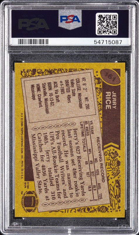 1986 TOPPS #161 JERRY RICE PSA 7 view 2