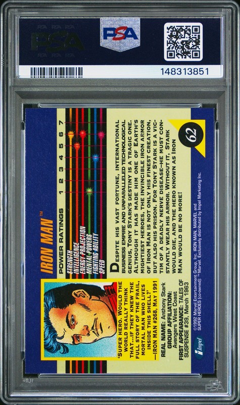 1992 MARVEL UNIVERSE #62 IRON MAN PSA 9 view 2