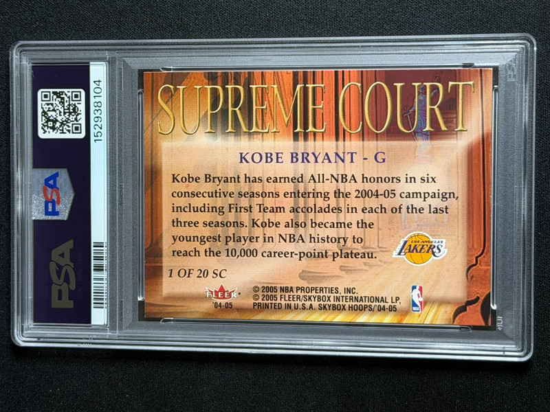2004 NBA Hoops Supreme Court Kobe Bryant #1 PSA Graded Card Lakers INSERT SP HOF view 2