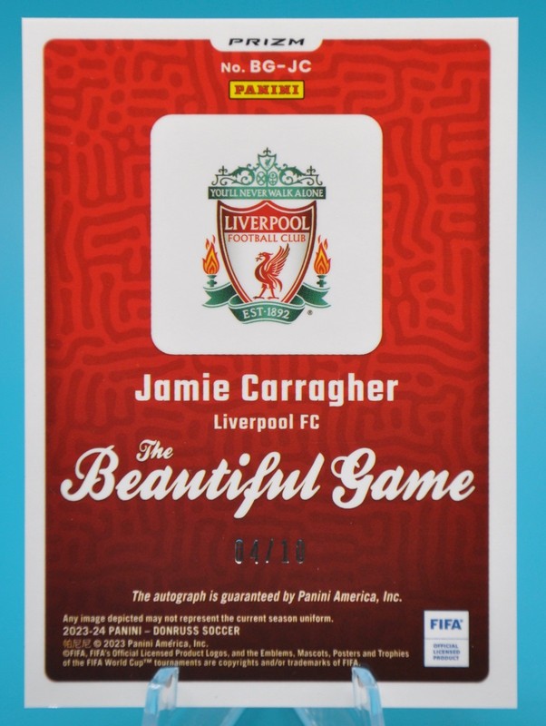 2023-24 Donruss Jamie Carragher Optic Dragon Choice Prizm Auto /10 Liverpool view 2