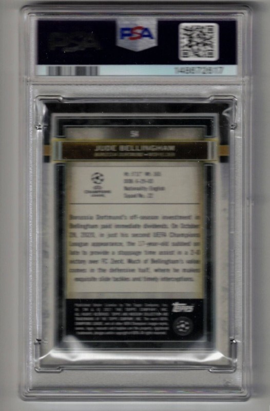 2020-21 TOPPS MUSEUM COLLECTION UCL #54 JUDE BELLINGHAM RC - PSA 9 view 2