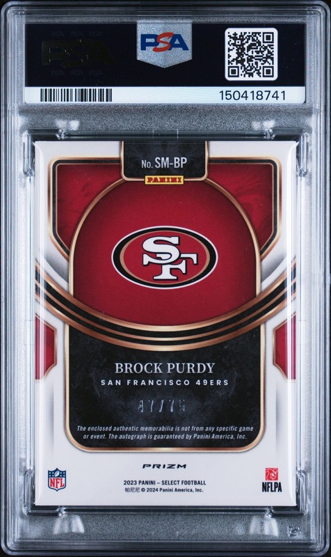 2023 PANINI SELECT SIGNATURE MEMORABILIA #SMBP BROCK PURDY 47/75 PSA 6 AUTO 10 view 2