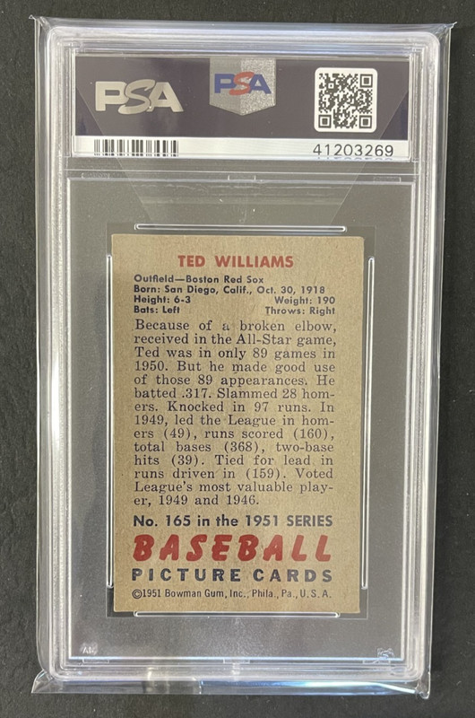 1951 Bowman Ted Williams PSA 4 view 2