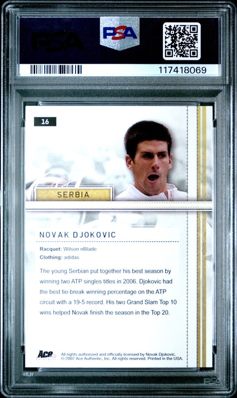 2007 ACE AUTHENTIC STRAIGHT SETS #16 NOVAK DJOKOVIC PSA 10 view 2