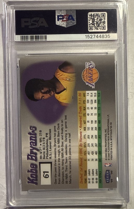 1999-00 Fleer Mystique - Kobe Bryant #61 Los Angeles Lakers PSA 9 view 2