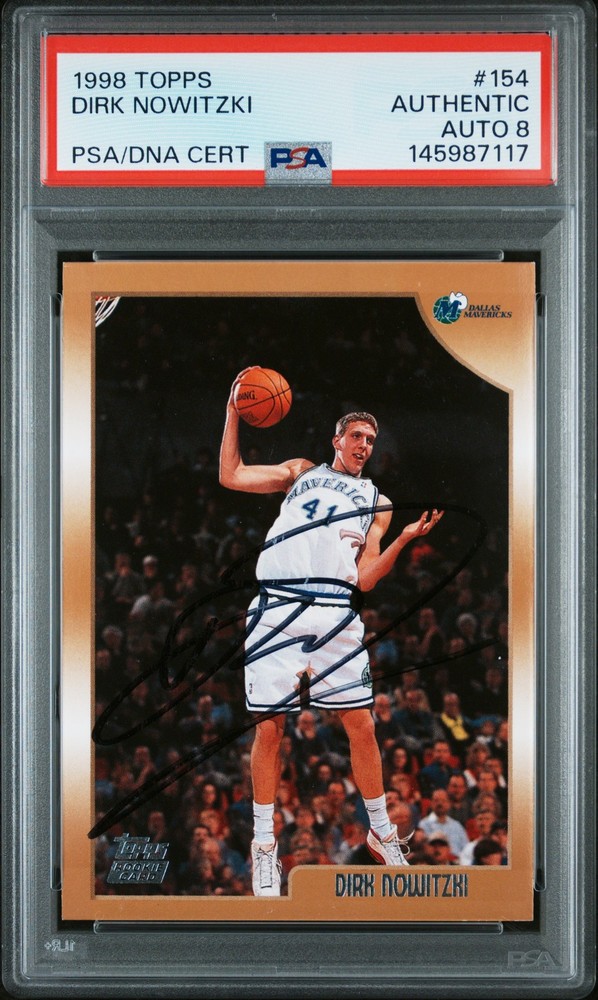 1998 TOPPS #154 DIRK NOWITZKI ROOKIE RC PSA AUTHENTIC AUTO 8