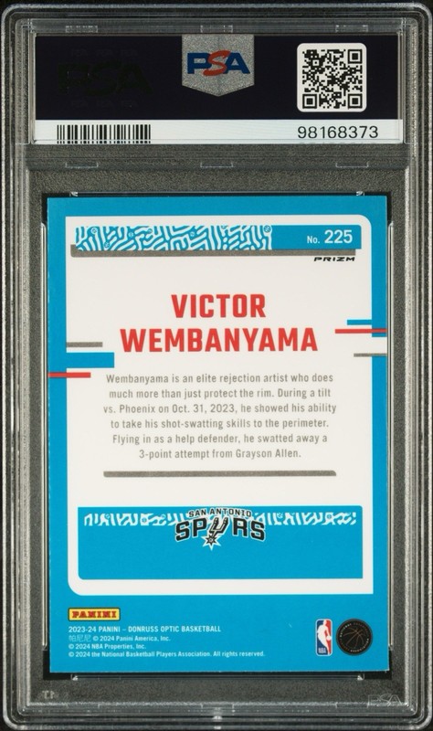 2023 Panini Donruss Optic Victor Wembanyama #225 Hyper Green RC PSA 10 view 2