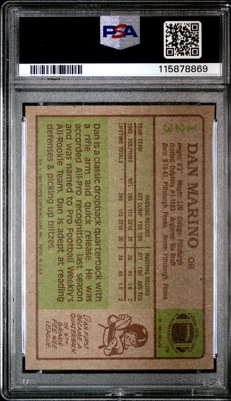 1984 TOPPS #123 DAN MARINO PSA 5 view 2