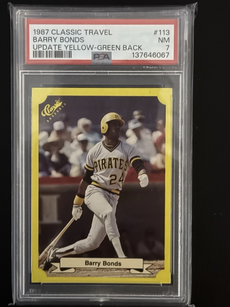 1987 CLASSIC TRAVEL UPDATE YELLOW GREEN BACK #113 BARRY BONDS PSA 7