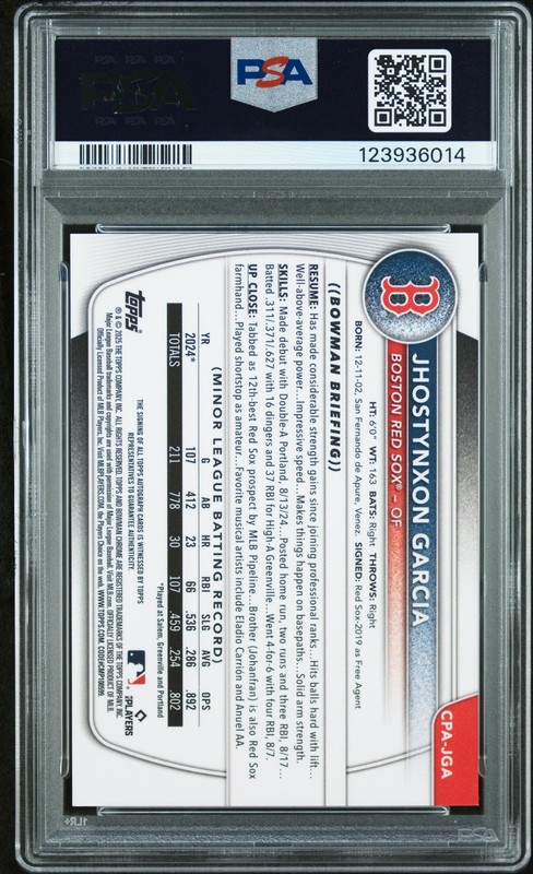 2025 BOWMAN CHROME PROSPECT AUTOS #CPAJGA JHOSTYNXON GARCIA 8/25 PSA 9 AUTO 10 view 2