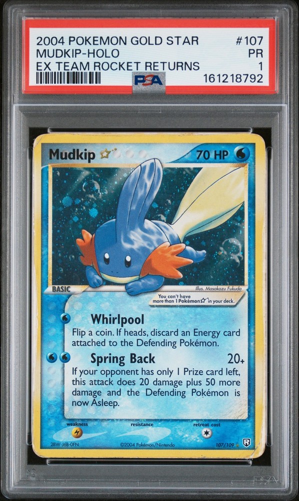 2004 POKEMON EX TEAM ROCKET RETURNS GOLD STAR #107 MUDKIP-HOLO PSA 1