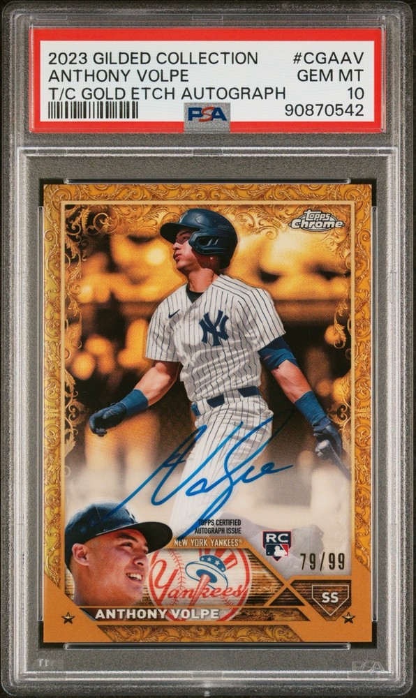 2023 Topps Chrome Gilded Coll Anthony Volpe T/C Gold Etch RC Auto 79/99 PSA 10
