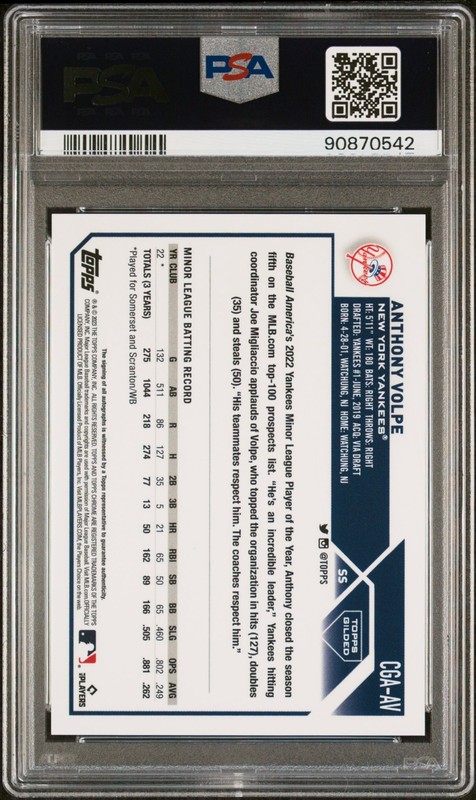2023 Topps Chrome Gilded Coll Anthony Volpe T/C Gold Etch RC Auto 79/99 PSA 10 view 2