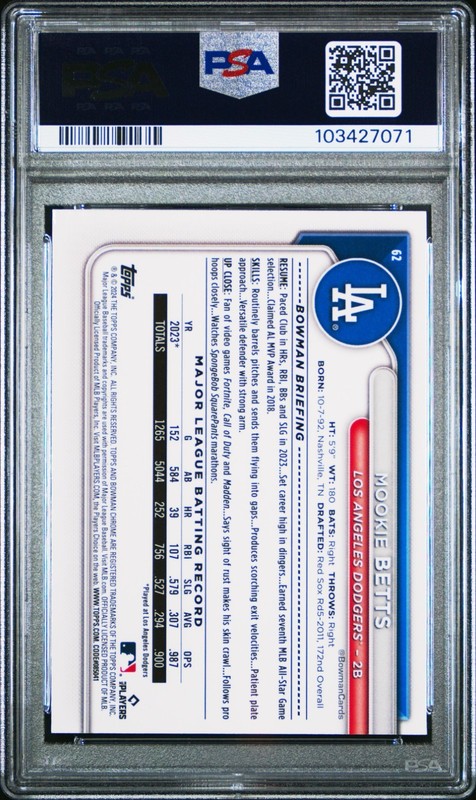2024 Bowman Chrome Mookie Betts Sapphire Gold /50 PSA 9 view 2