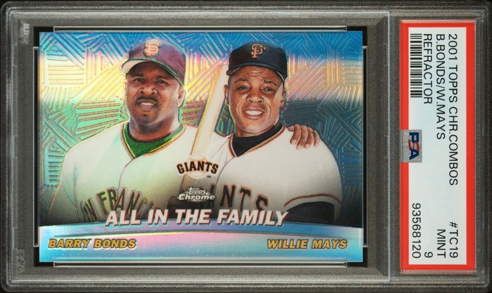 2001 Topps Chrome Combos 🔥BARRY BONDS/ WILLIE MAYS🔥 Refractor PSA 9 🌟 Mint
