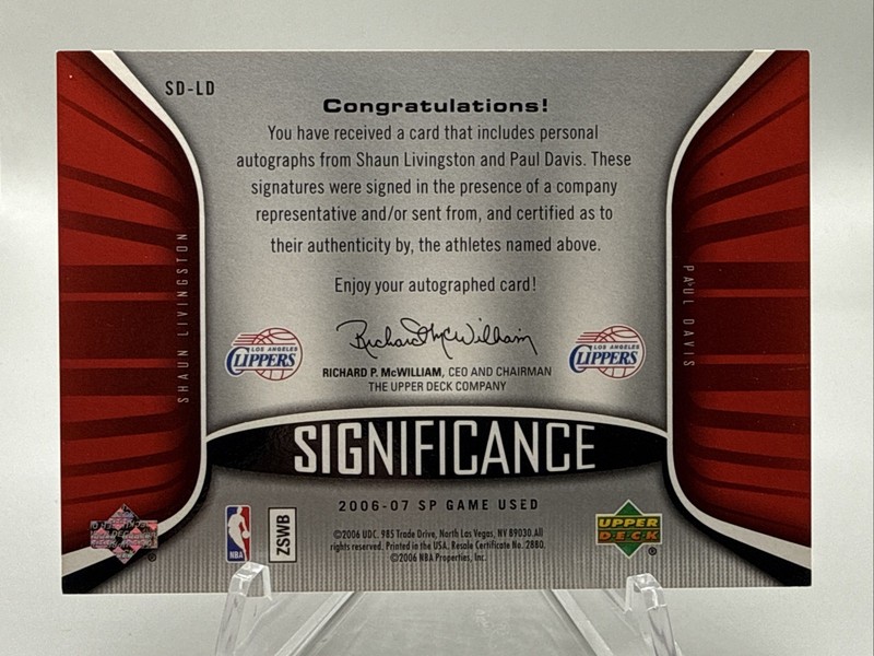 2006-07 SP Game Used SHAUN LIVINGSTON & PAUL DAVIS Significance Dual Auto /50 view 2