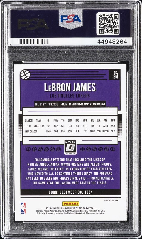 2018 PANINI DONRUSS OPTIC FAST BREAK-HOLO #94 LEBRON JAMES PSA 10 view 2