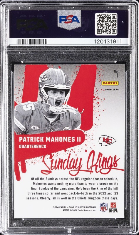 2024 PANINI DONRUSS OPTIC SUNDAY KINGS #1 PATRICK MAHOMES II PSA 10 view 2