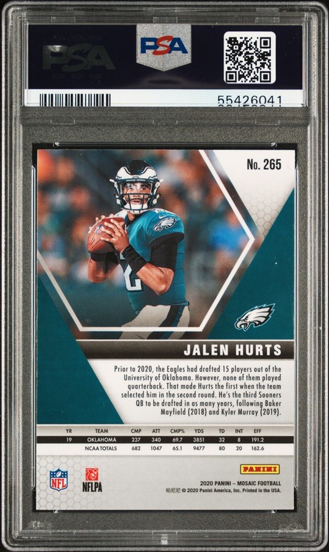 2020 PANINI MOSAIC #265 JALEN HURTS PSA 10 view 2