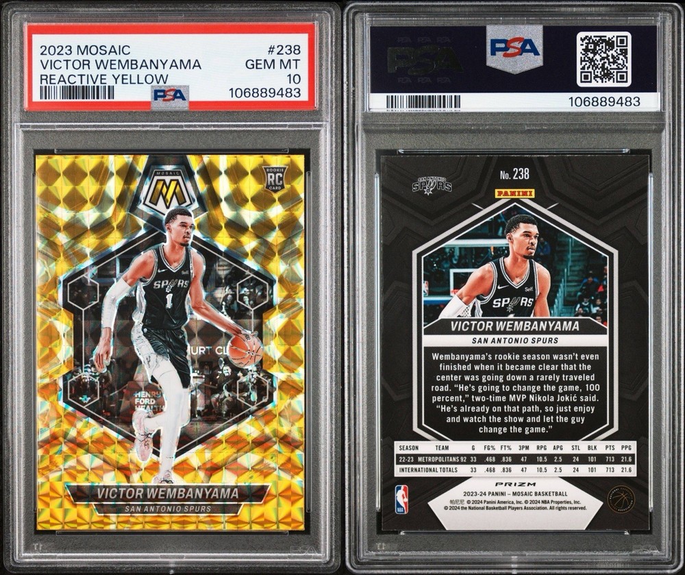 2023-24 Mosaic Victor Wembanyama #238 Reactive Yellow Mosaic Prizm (RC) PSA 10