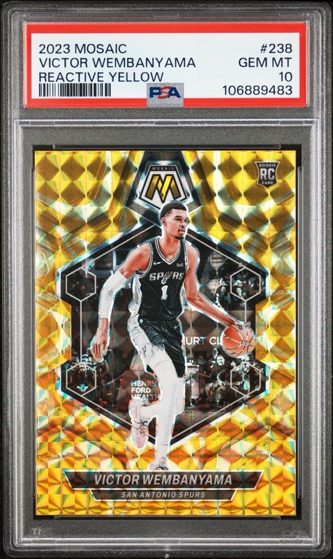 2023-24 Mosaic Victor Wembanyama #238 Reactive Yellow Mosaic Prizm (RC) PSA 10 view 2
