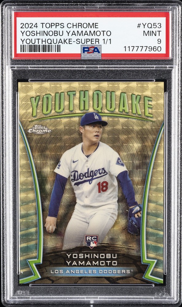 2024 TOPPS CHROME YOUTHQUAKE SUPERFRACTOR YOSHINOBU YAMAMOTO RC 1/1 PSA 9