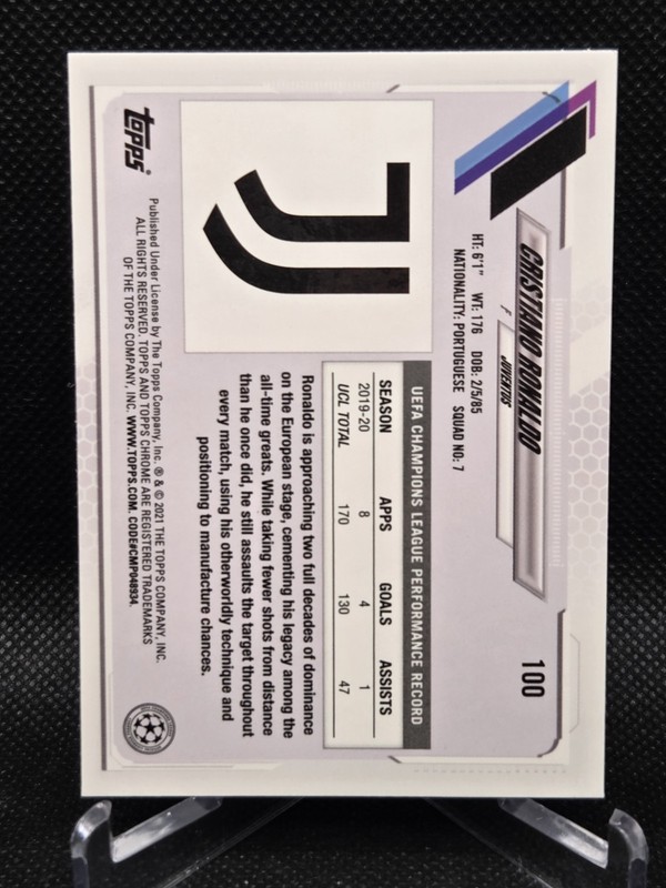 2020-21 Topps Chrome UCL Cristiano Ronaldo #100 view 2