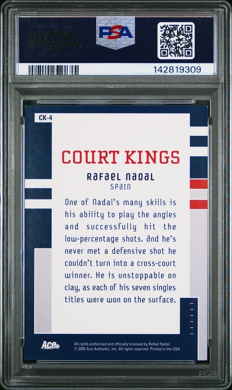 2005 ACE AUTHENTIC SIGNATURE SERIES COURT KINGS RAFAEL NADAL 193/500 PSA 8 AUTO view 2