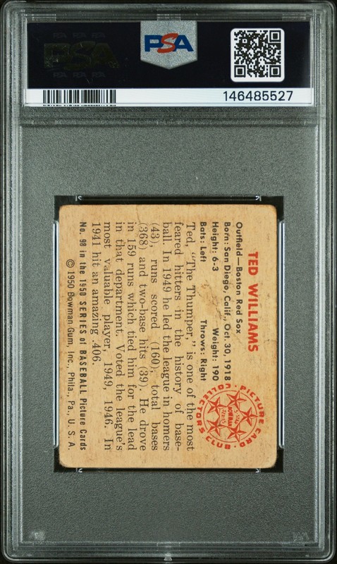 1950 BOWMAN #98 TED WILLIAMS PSA 1 view 2