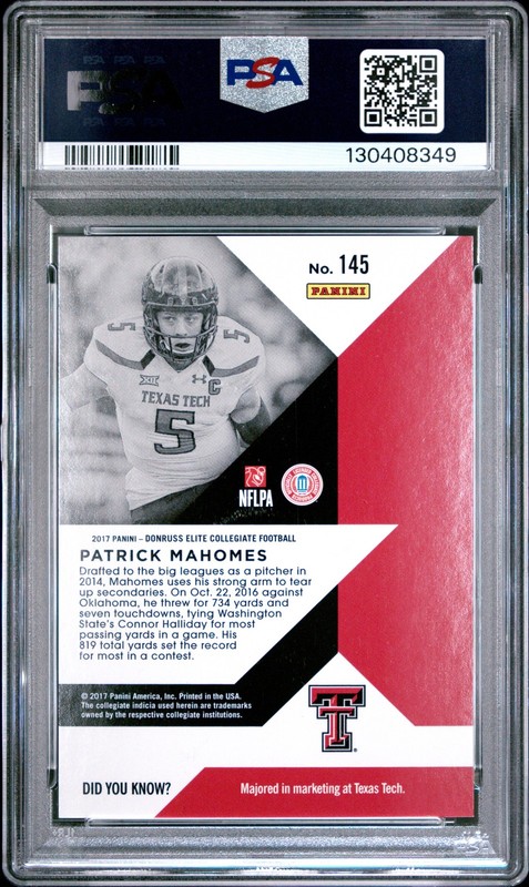 2017 PANINI ELITE DRAFT PICKS PURPLE PATRICK MAHOMES II ROOKIE RC 76/99 PSA 9 view 2
