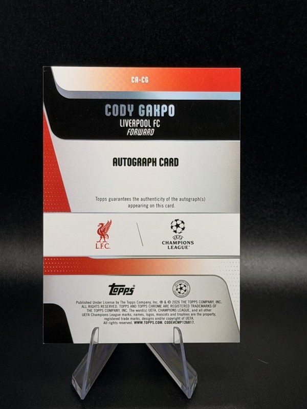 2025-26 Topps Chrome UCC - Cody Gakpo FDI /11 Auto - Liverpool FC - Bookend view 2