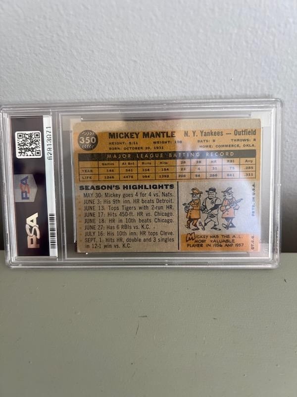 1960 Topps - Mickey Mantle PSA Graded New York Yankees #350 view 2