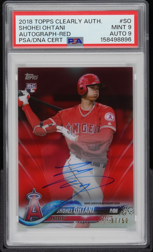 2018 TOPPS CLEARLY AUTHENTIC AUTO-RED SHOHEI OHTANI ROOKIE RC 37/50 PSA 9 AUTO 9