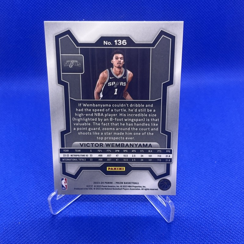 2023-24 Panini Prizm Victor Wembanyama #136 Spurs RC Rookie view 2