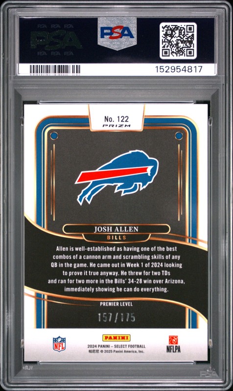 2024 PANINI SELECT BLUE PRIZM #122 JOSH ALLEN 157/175 PSA 8 view 2