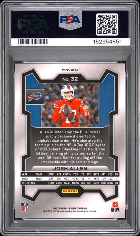 2023 PANINI PRIZM RED/WHITE/BLUE PRIZM #32 JOSH ALLEN PSA 10 view 2