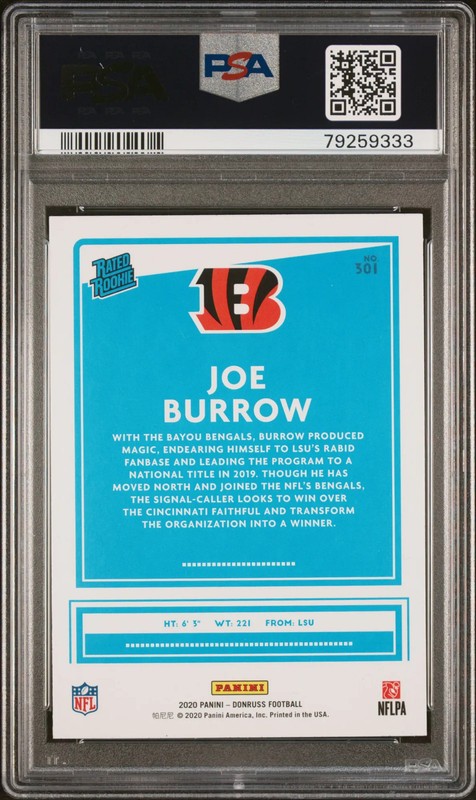 Joe Burrow 2020 Donruss Rated Rookie RC Cincinnati Bengals #301 PSA 10 view 2
