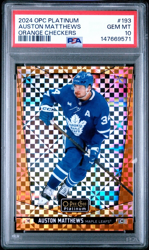 2024 UD O-PEE-CHEE PLATINUM ORANGE CHECKERS #193 AUSTON MATTHEWS 25/25 PSA 10 view 1