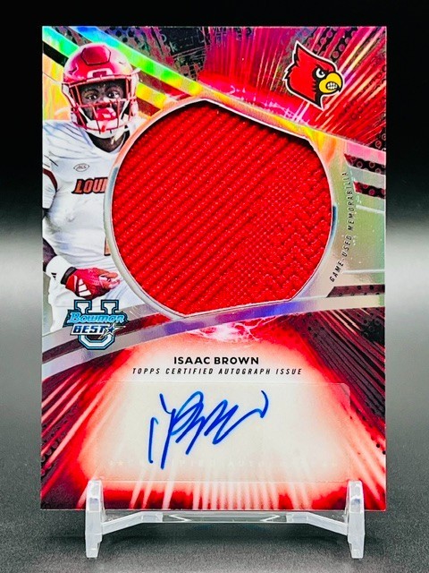 2025 Bowman Best U Isaac Brown Prospect Game Used Jumbo Jersey Auto Louisville view 1