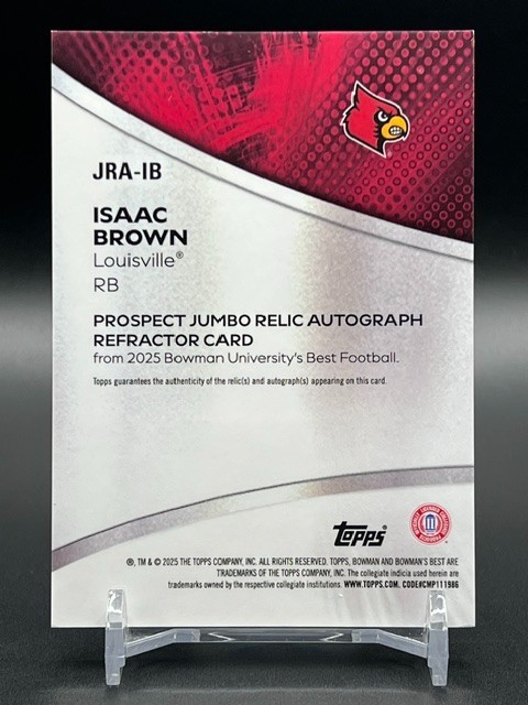 2025 Bowman Best U Isaac Brown Prospect Game Used Jumbo Jersey Auto Louisville  view 2