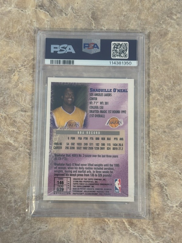 1996 Shaquille O’neal Topps Finest Gold Refractor Psa 7 view 2