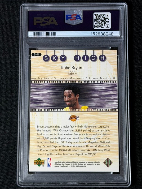 2001 Upper Deck Sky High Kobe Bryant #SH1 PSA 9 MINT Lakers INSERT NEW LABEL SP view 2