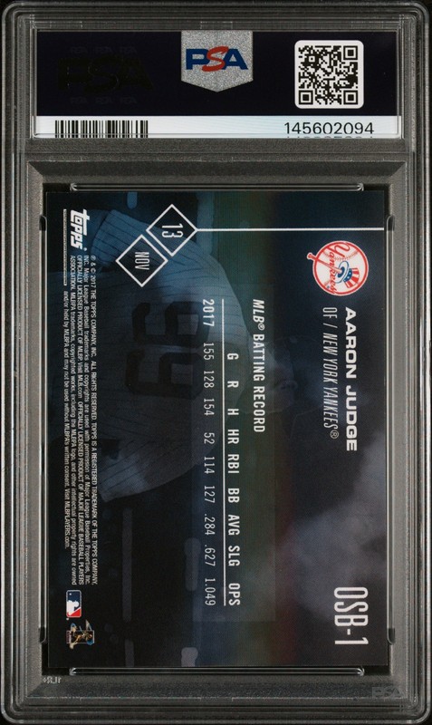 2017 TOPPS NOW OFF-SEASON BONUS #OSB-1 AARON JUDGE ROOKIE RC PSA 10 view 2