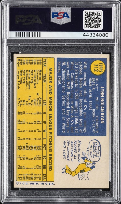 1970 TOPPS #712 NOLAN RYAN PSA 6 view 2