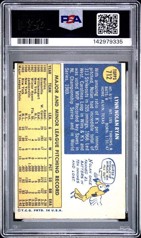 1970 TOPPS #712 NOLAN RYAN PSA 2 view 2