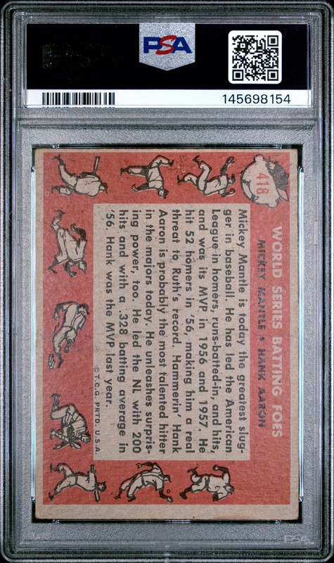 1958 TOPPS WORLD SERIES BATTING FOES #418 MICKEY MANTLE/HANK AARON PSA 1 view 2